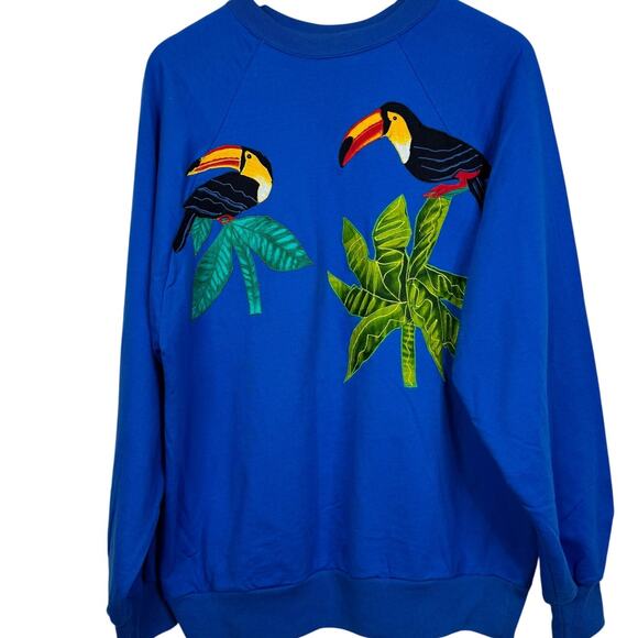 Vintage Camberly Knit Tropical Colorful‎ Toucan Appliques Sweatshirt Size XL